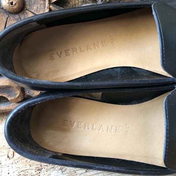 EVERLANE The Modern Loafer Flats Black Matte Leather RARE White Heel Stripe Sz 7 - Picture 13 of 16